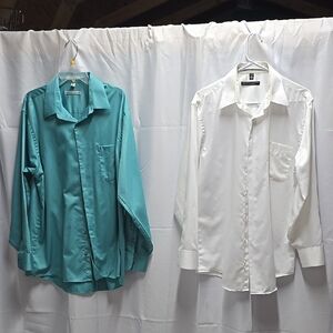 Lot Of 6-Geoffrey Beene 5-White( Sz-16) and 1-Teal (Sz-17.5) Sateen Dress Shirts